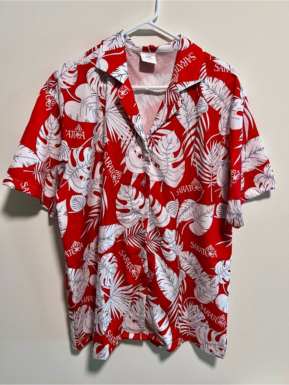 Saratoga NY Horse Racing track commemorative Red and White Tropical Button-Down